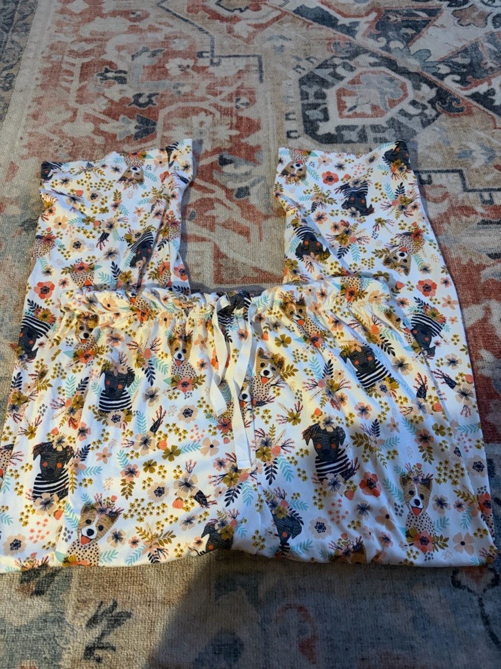 Floral & Dog Print Multi Color Pajama Pants XL